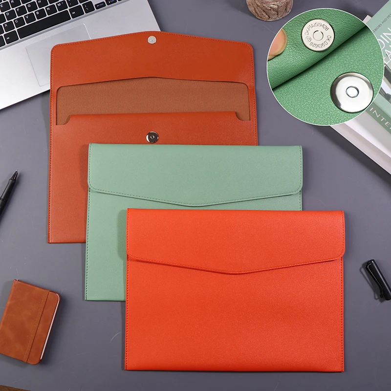 1 Piece A4 Document Bag Leather File Folder Data Package Fashion Briefcase Data Contract Bill File Bag School Office Supplies