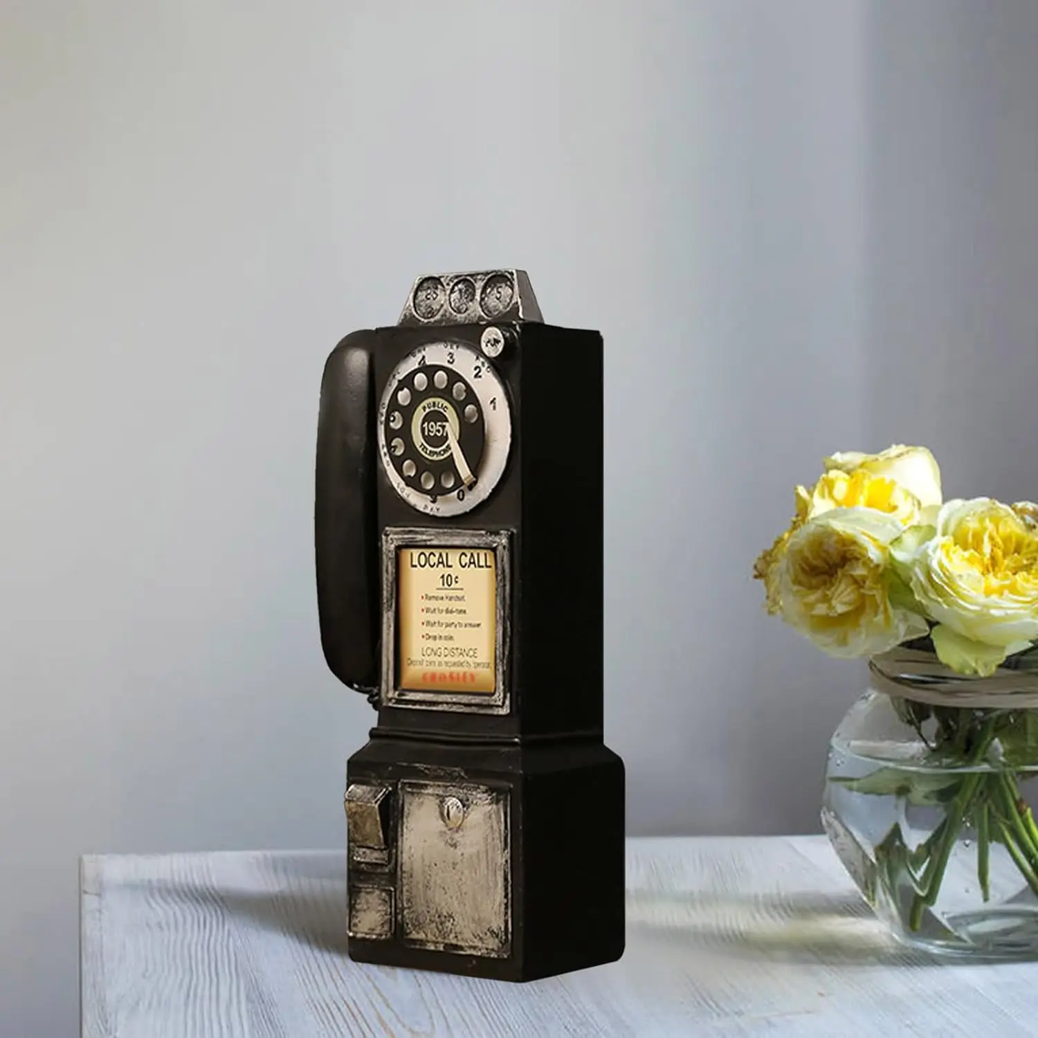 Retro Telephones Ornament,Wall Mounted Vintage Rotate Classic Look Dial Pay Phone Model Decoration,Antique Rotary Dial Coin Payp