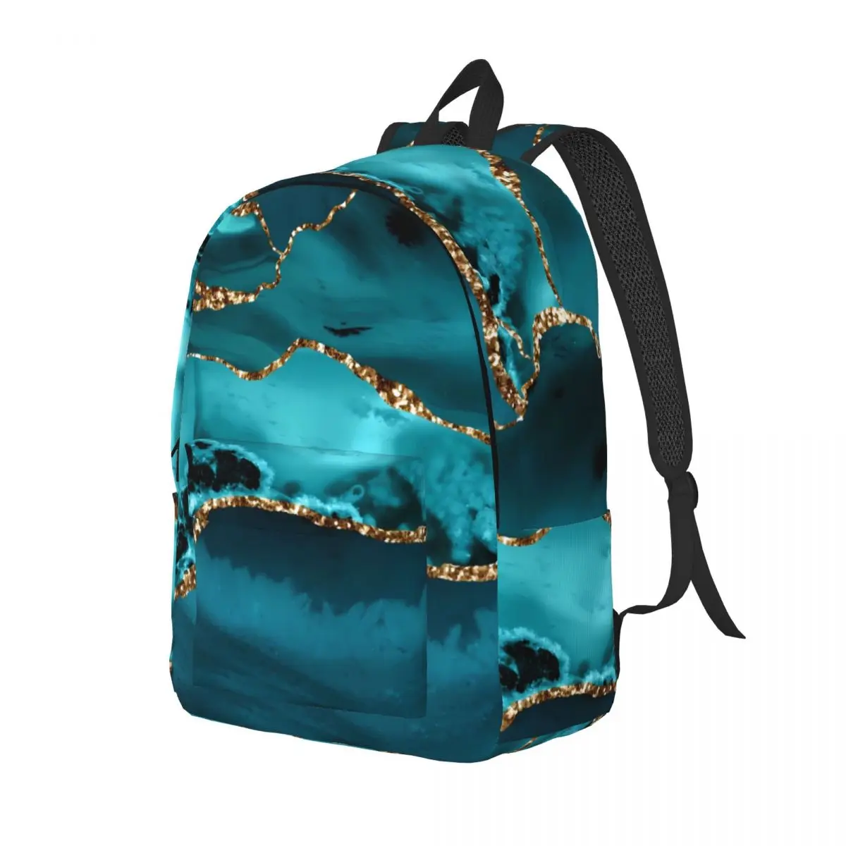 Glitter Marble Backpack Women Men Blue and Gold Durable Backpacks Polyester Elegant School Bags Camping Design Rucksack