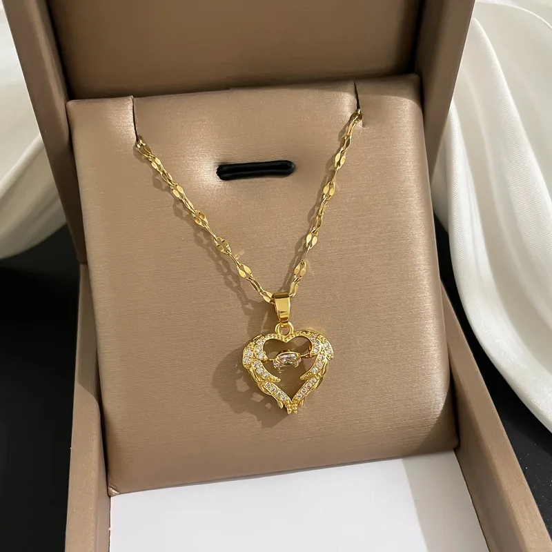 OIMG 316L Stainless Steel Small Heart Necklace High-end Sense Phoenix Dance Clavicle Chain Party Accessories High-quality Gifts