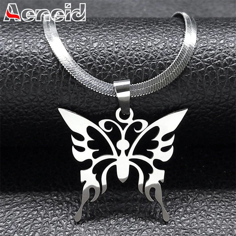 Butterfly Stainless Steel Hollow Choker Necklace for Women Silver Color Clavicle Snake Blade Chain Necklaces Jewelry N3343S05