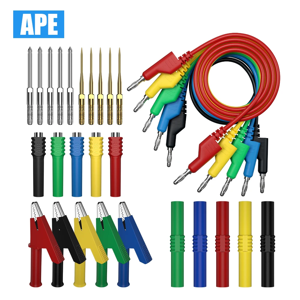 Multímetro Test Lead Kit Segurança Banana Plug Alligator Clip Sonda de Teste Substituível 30 Pcs