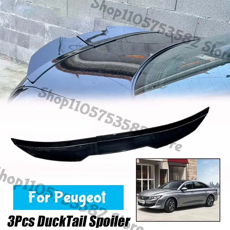 3Pcs Ducktail High Kick Trunk Spoiler For Peugeot Universal Rear Boot Wing For Multi Models Car