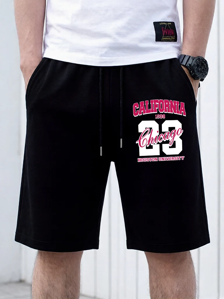 

California Chicago Houston University Prints Retro Male Pants Summer Soft Casual Shorts Loose Sportswear Fashion Drawstring Pant