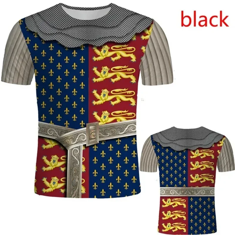 Summer Hot Selling Men's 3D Printed Interesting Medieval Battle Armor Role-playing T-shirt Retro Style Knight Armor Casual Top