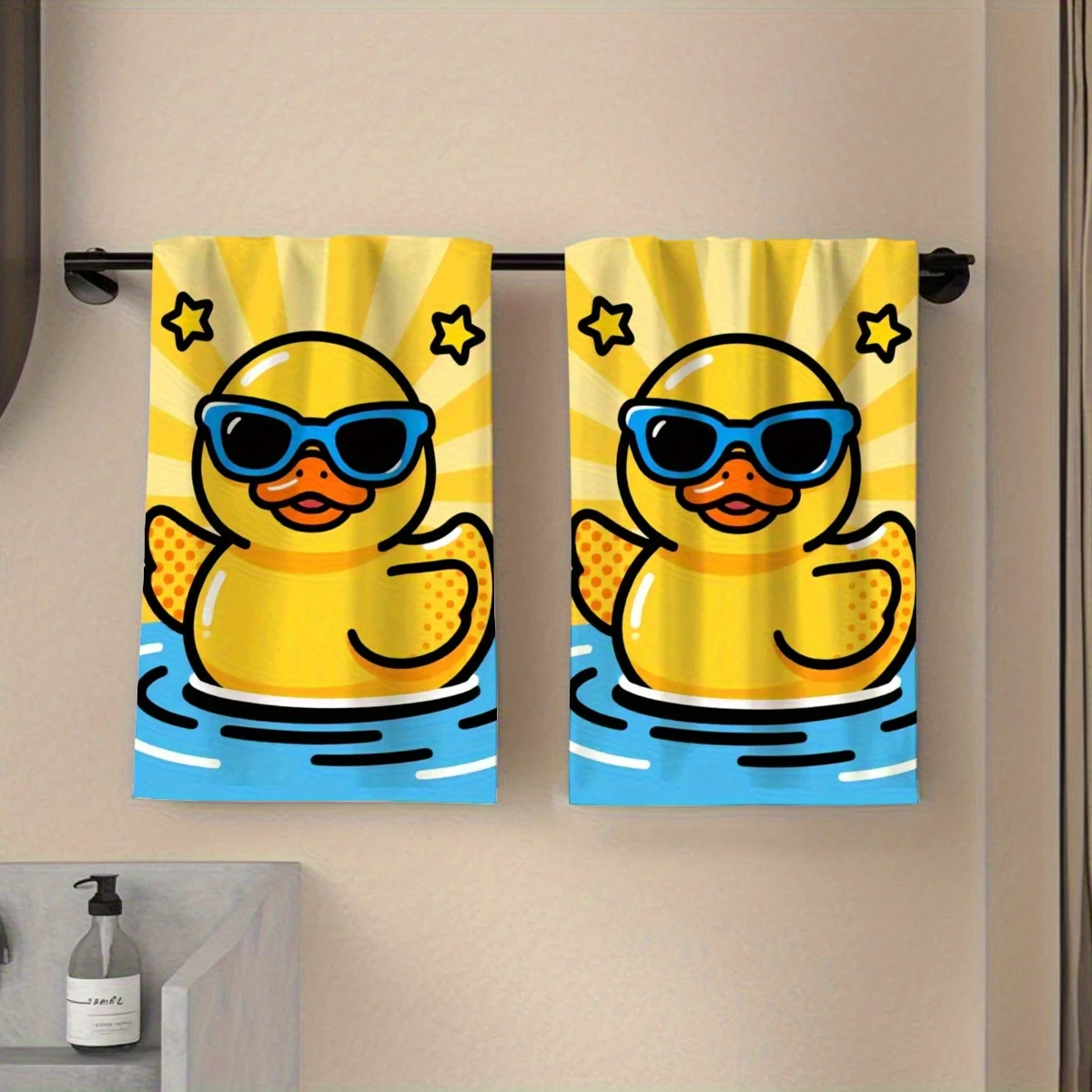 2Pcs, towel, single-sided printed cartoon-style duck 2D pattern, soft, comfortable and durable without odor