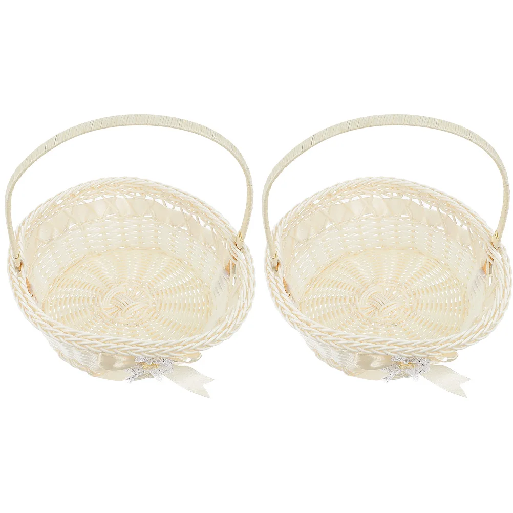 

2pcs Woven Flower Basket H made Portable Picnic Storage Wedding Decorative Holder Grocery Planter Rustic Style Tassel
