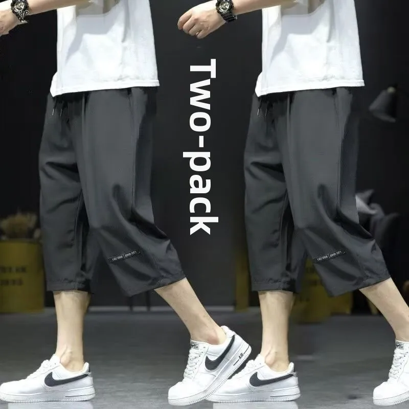 

Ultra-Thin Ice Silk Seven-Foot Pants Men's Casual orts Summer Lightweight Qui-Dry Spor Loose Fit Teen Faion