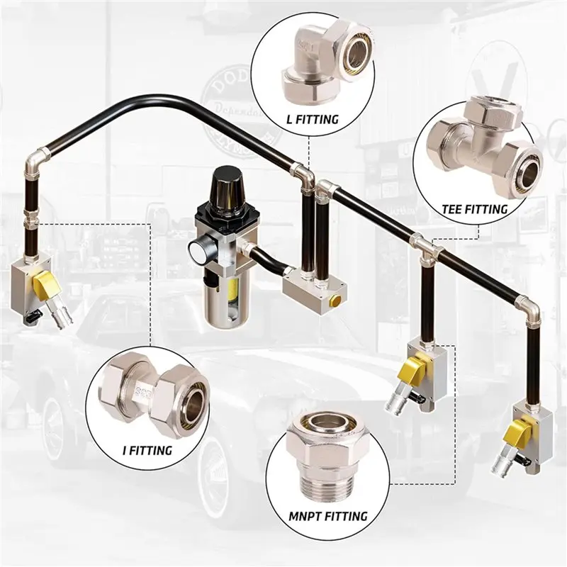 AB66-4PC 3/4Inch Elbow Air Piping Fittings, Brass-Nickel Plated, 200PSI, Air Fittings For Shop Garage Compressed
