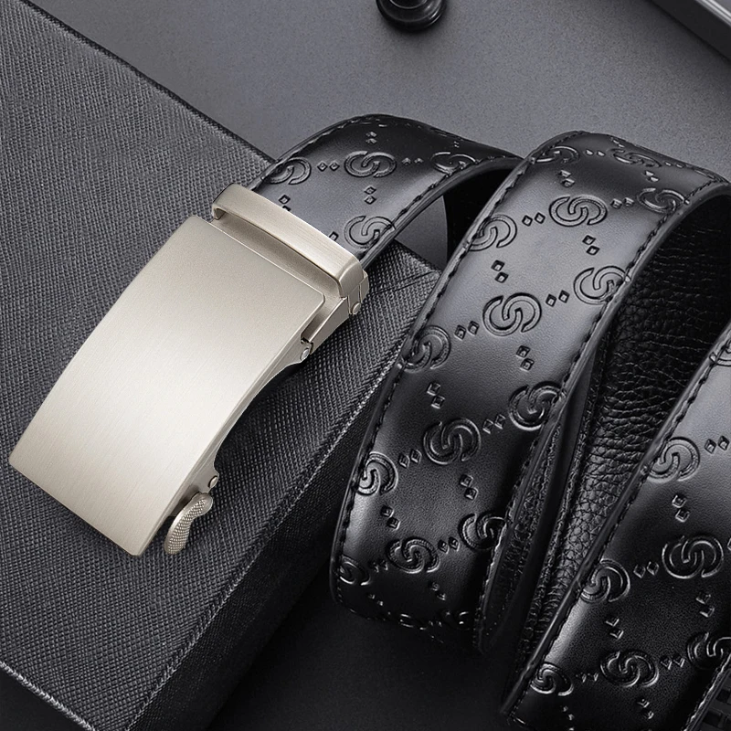 Gürtel für Herren, Gürtel aus echtem Leder, Herrengürtel, automatischer Gürtel, verstellbarer Ratschengürtel, luxuriöser Gürtel mit glatter Schnalle, Ledergürtel für die tägliche Arbeit