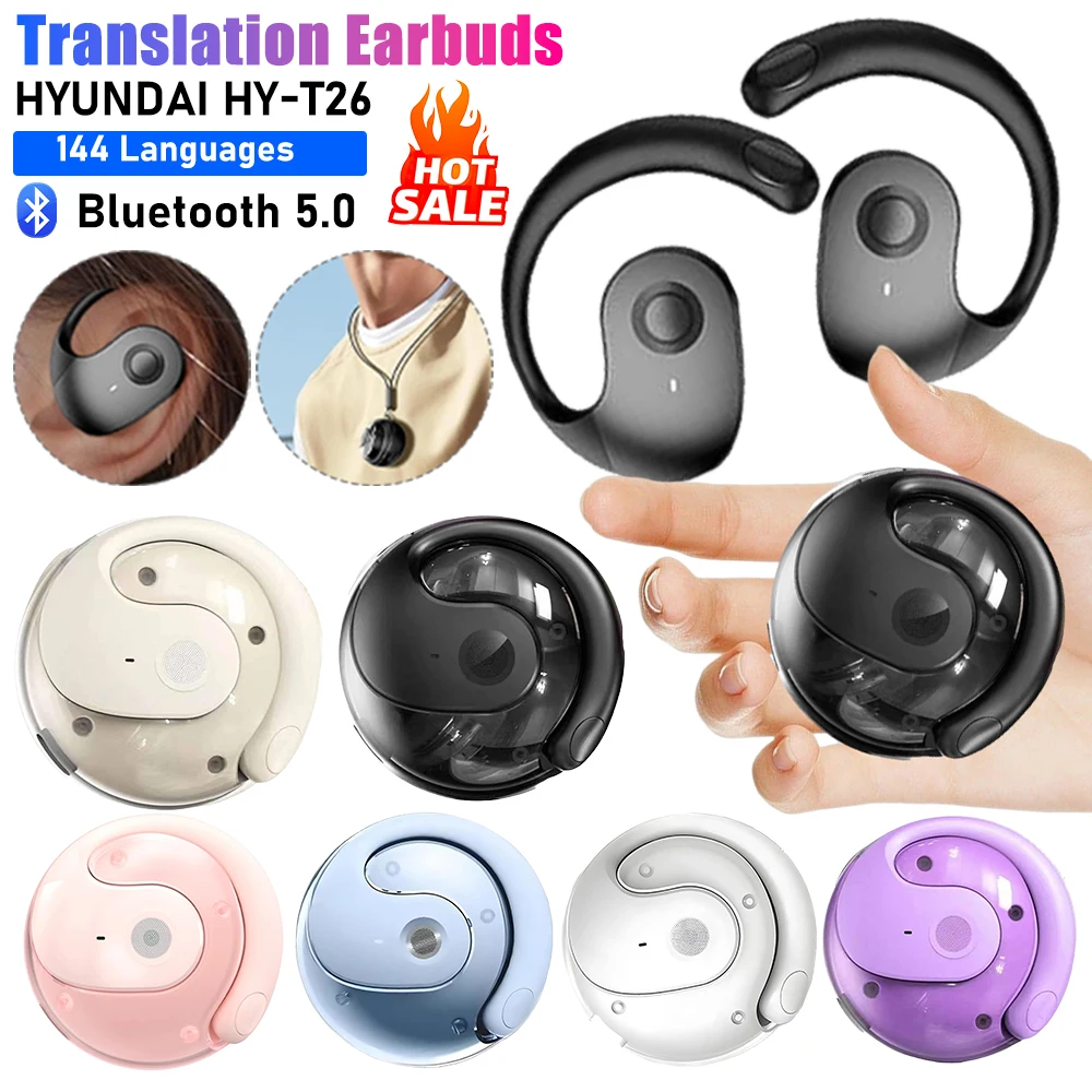 AI Translator Earbuds Simultaneous Interpretation Earphone 144 Languages Ear Hanging Headphone Wireless Open-Ear Headphones