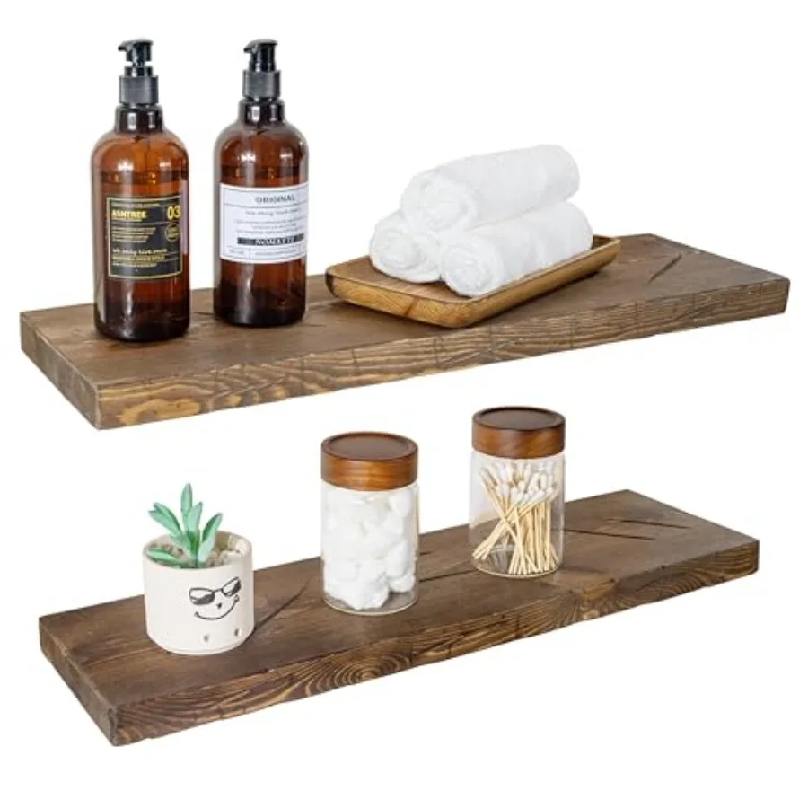 

Деревянные полки-подвески в деревенском стиле, 24 дюйма, с эффектом состаривания, для ванной, гостиной, спальни, кухни, комплект из 2 штук (24x6.7x1.25)