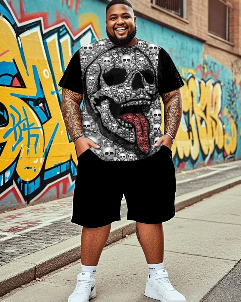 

S-9XL Large Size Men's Suit - Skull Short Sleeve T-shirt Shorts Two-piece Suit