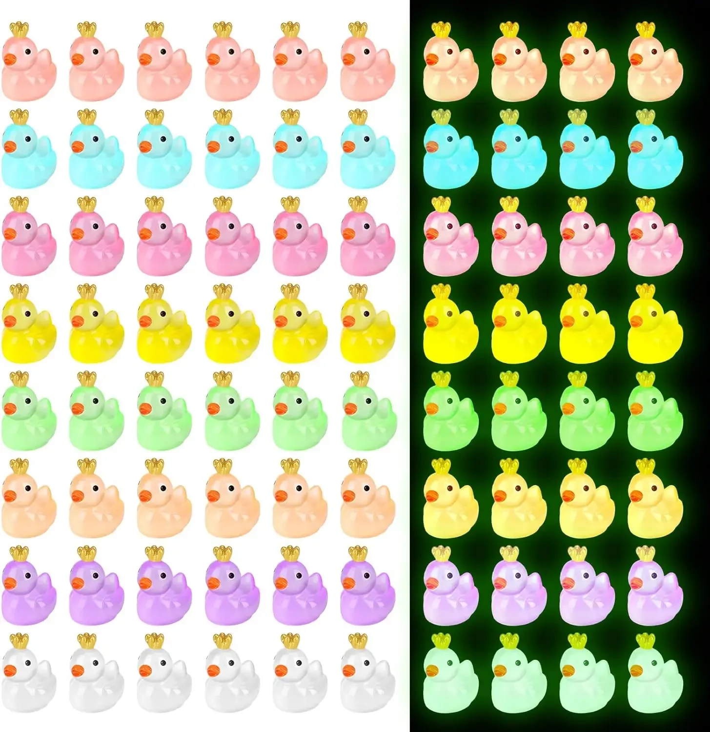 100/50PCS leuchtende Mini-Harz-Enten mit Krone, Miniaturfiguren, Feengarten, Landschaft, Aquarium, kleine Ente, DIY-Charms, Heimdekoration