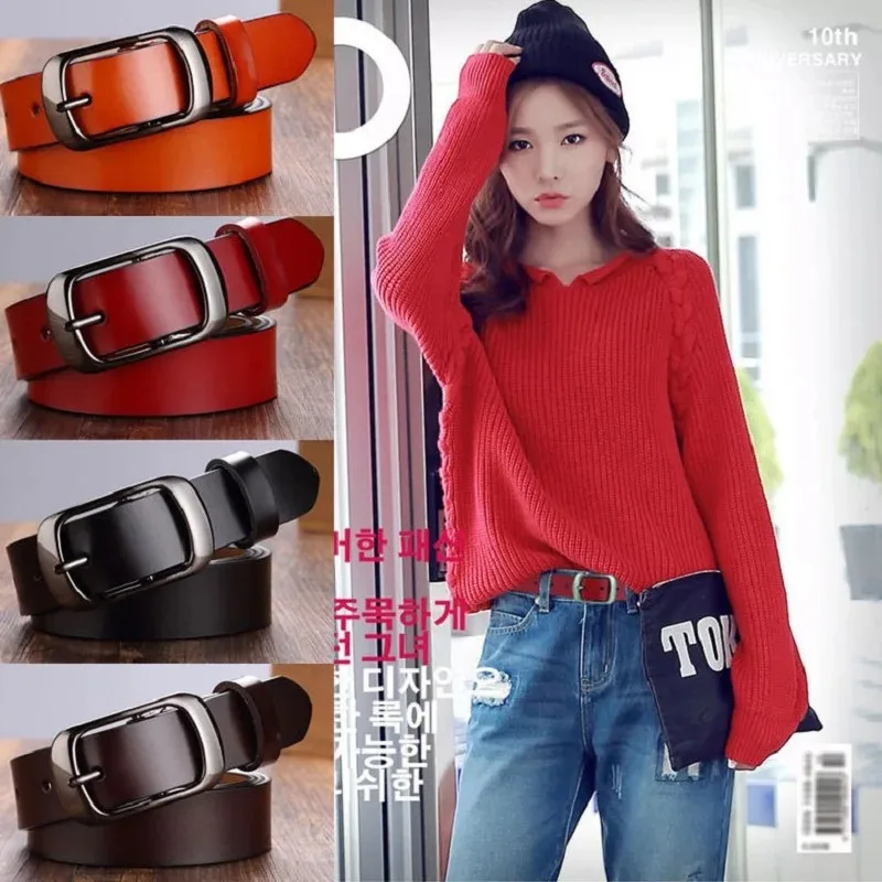 Genuine Leather Women Belt Concise Students Girl Pin Buckle Jeans Belts High Quailty Female Cowskin Waistband Korean Cowboy Belt