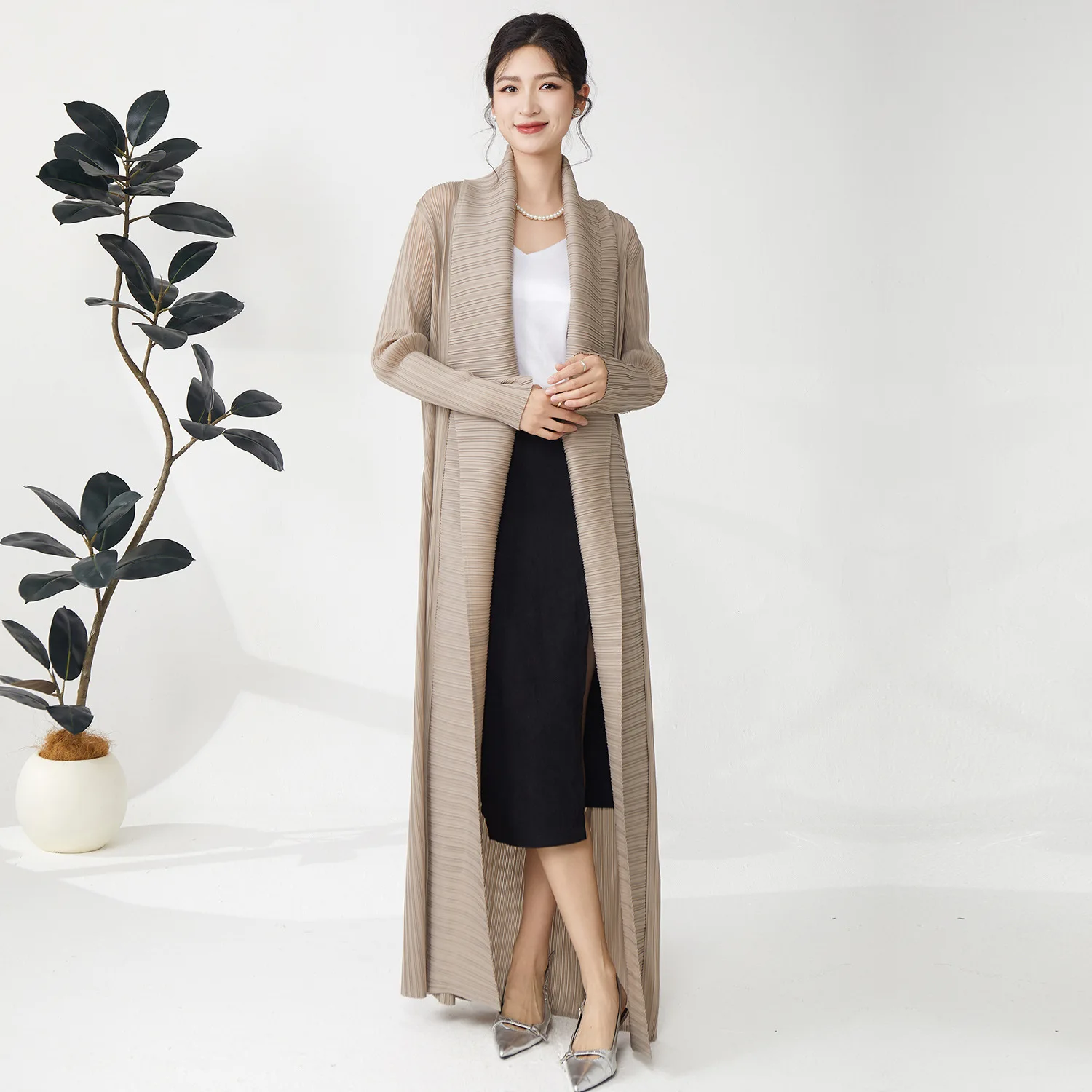 

Длинное пальто Ele Briti Sle, женское весенне-осеннее удлиненное верхнее платье, высококачественная ветровка, открытый кардиган, внешний...