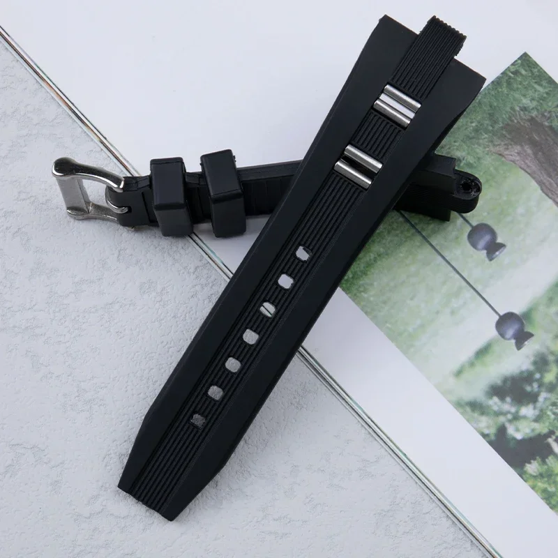 Watch Band for Bvlgari Diagono Rubber Silicone Black Solid Stainless Steel Buckle Men Women Special Convex Interface 26x9mm