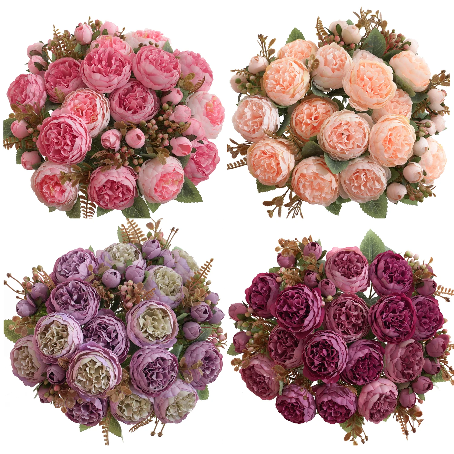 1 pc Artificial Flower for Decoration Fake Flowers Silk Peony Faux Bouquet Plastic Arrangements for Home Bridal Wedding Party Fe