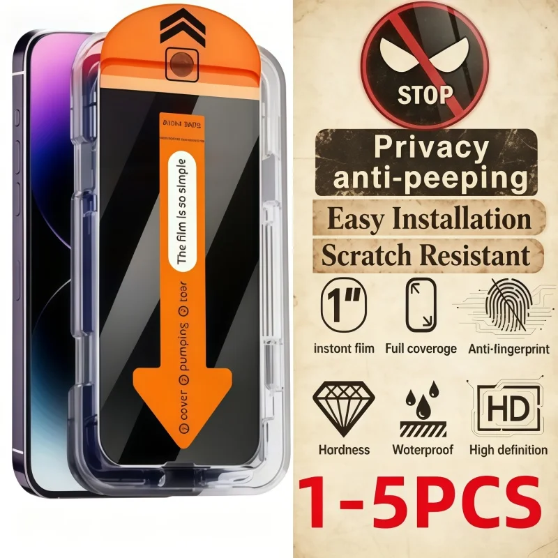 1-5 Stück Sichtschutzfolien für iPhone 17 16 ProMax 17Air 15 14Plus 12 13Mini Gehärtetes Glas Einfach zu Installieren Anti-Spy-Glas