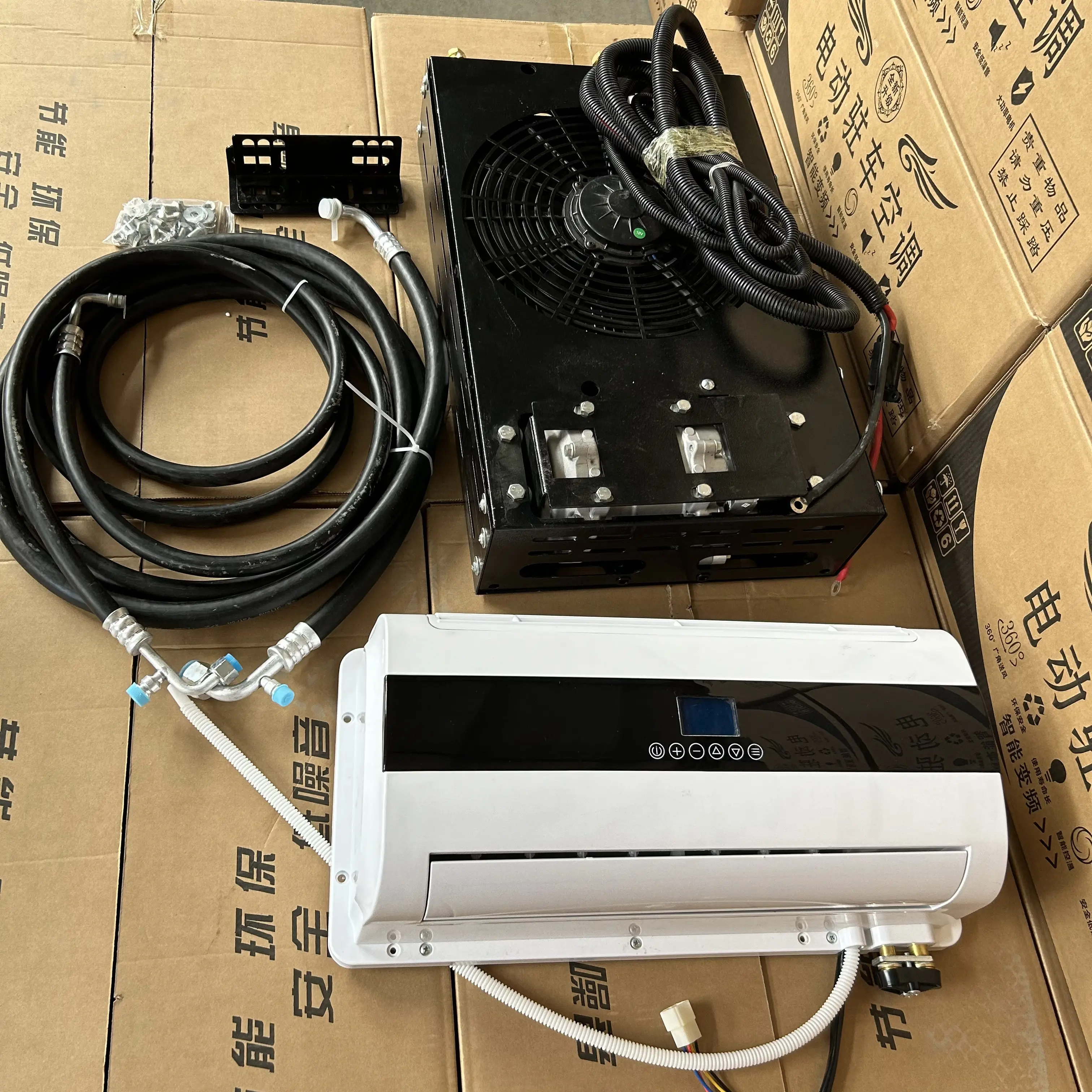 12/24V DC Outdoor Black Metal Split-Mounted Unit For Quick Cooling Auto Parking Air Conditioner For Various Trucks