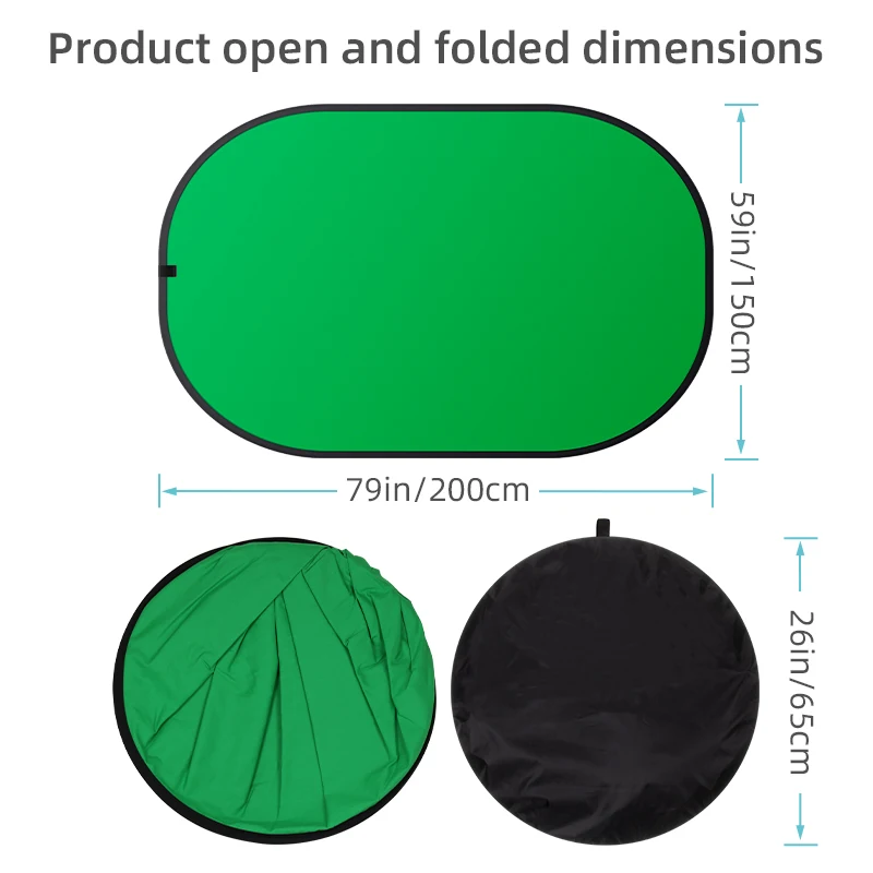 خلفية 59inx7 9in/1.5 متر x 2 متر مزدوجة أخضر/أزرق قابلة للطي كروما مفتاح أخضر خلفية مع عاكس ل يوتيوب الغذاء الفيديو والصور