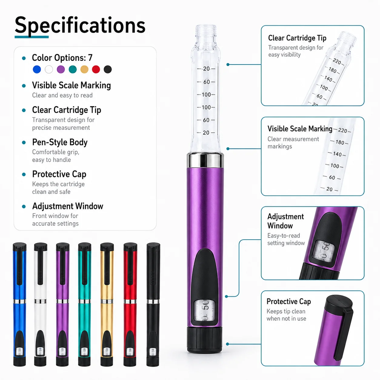 Reusable Magic Pen V3 Metal Injection Pen Adjustable Dose 3ml Cartridge Subcutaneous Injector Medical Aesthetic Durable Precise view 5