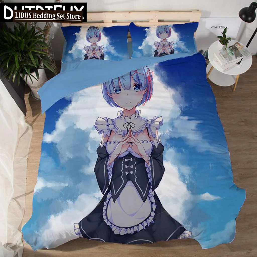 

Rem Ram 3D Cartoon Anime Print Bedding Set Duvet Covers Pillowcases One Piece Comforter Bedding Sets Bedclothes Duvet Cover