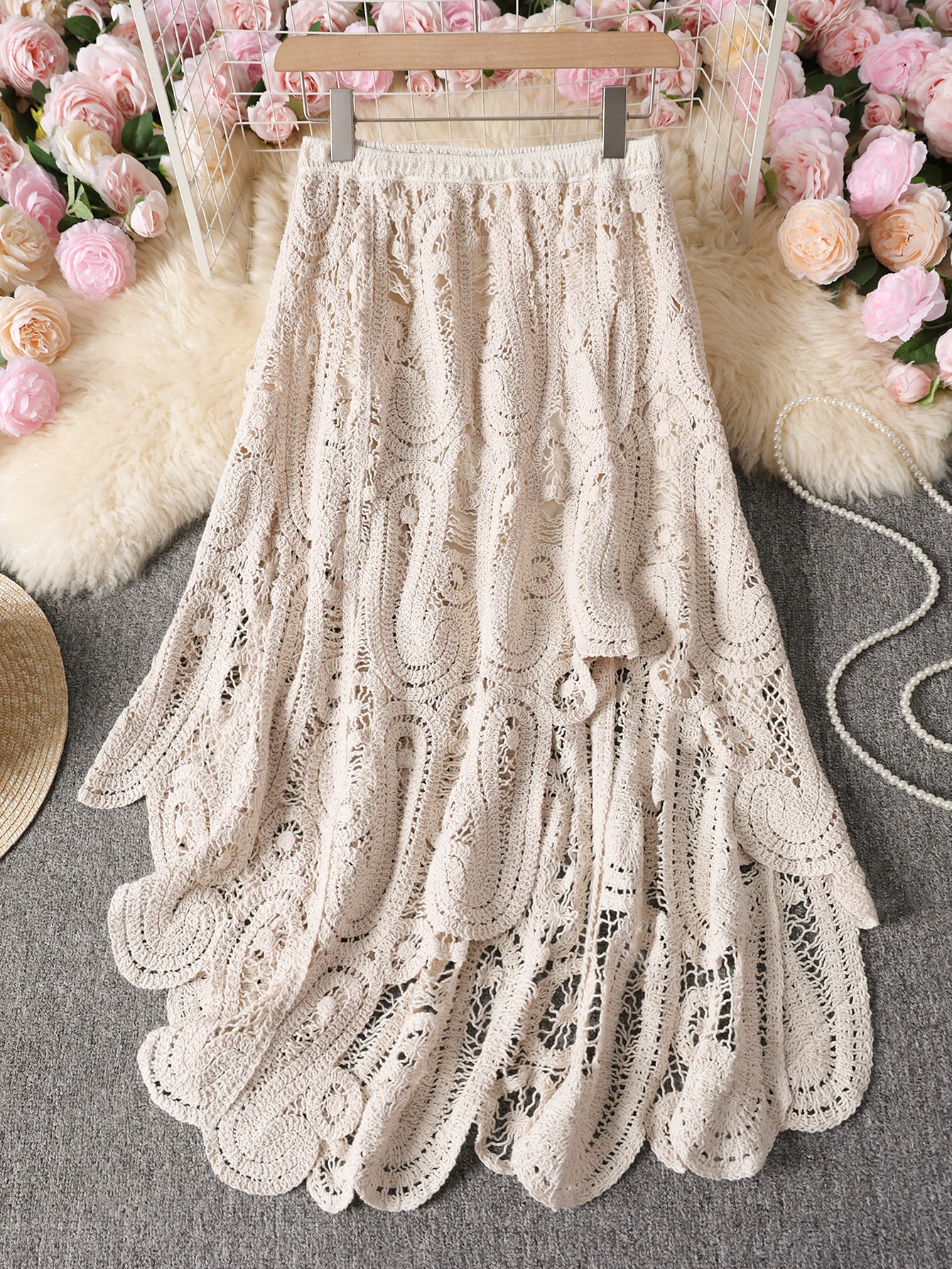 

Юбка миди в богемном стиле с вязаным узором, весенне-летнее длинное платье, шикарное платье в стиле бохо средней длины, женская мода