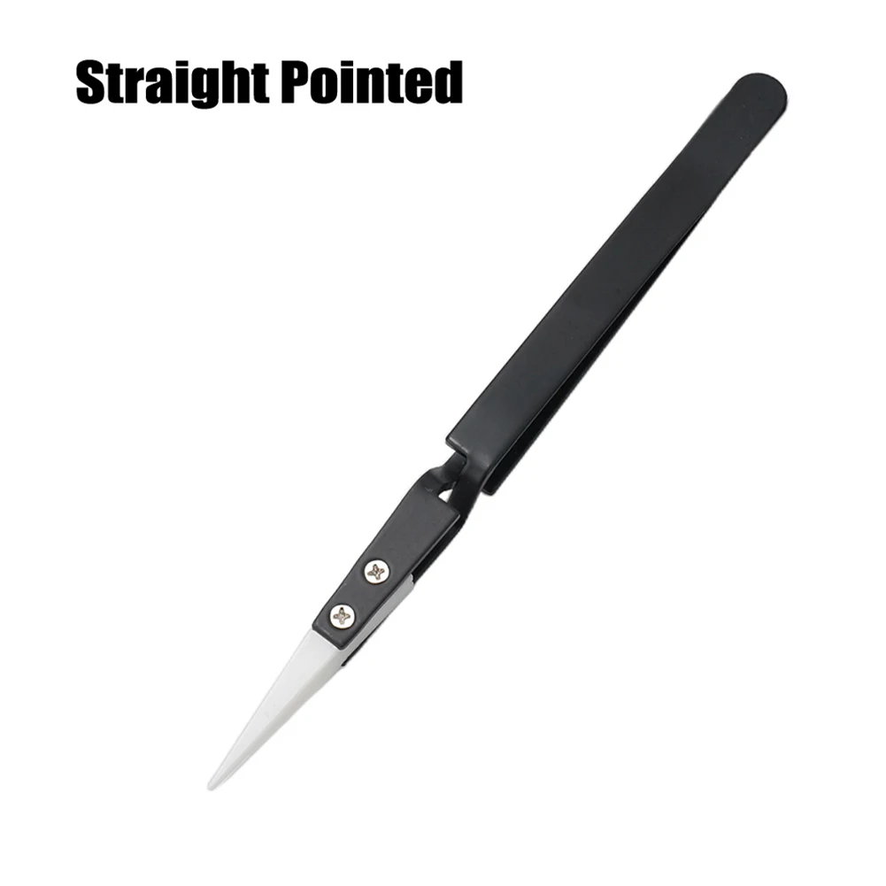1pc Anti-static Ceramic Tweezers Stainless Steel Industrial Ceramic Tweezers Anti-magnetic Precision Tweezers Repair Tools