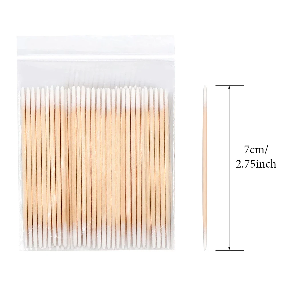 100/200Pcs jednorazowe ultra-mały wacik Brush Lint Free Microbrush pędzel drewniany do makijażu klej do przedłużania rzęs usuwanie narzędzi