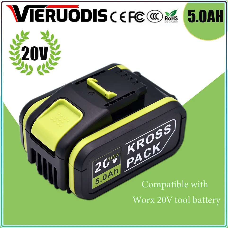 

For Worx 20V 5000mAh Battery Li-ion Battery WA3553 WA3551 WA3551 WA3572 WA3553 WX390 WA3551 WX178 WU268 Drill Battery