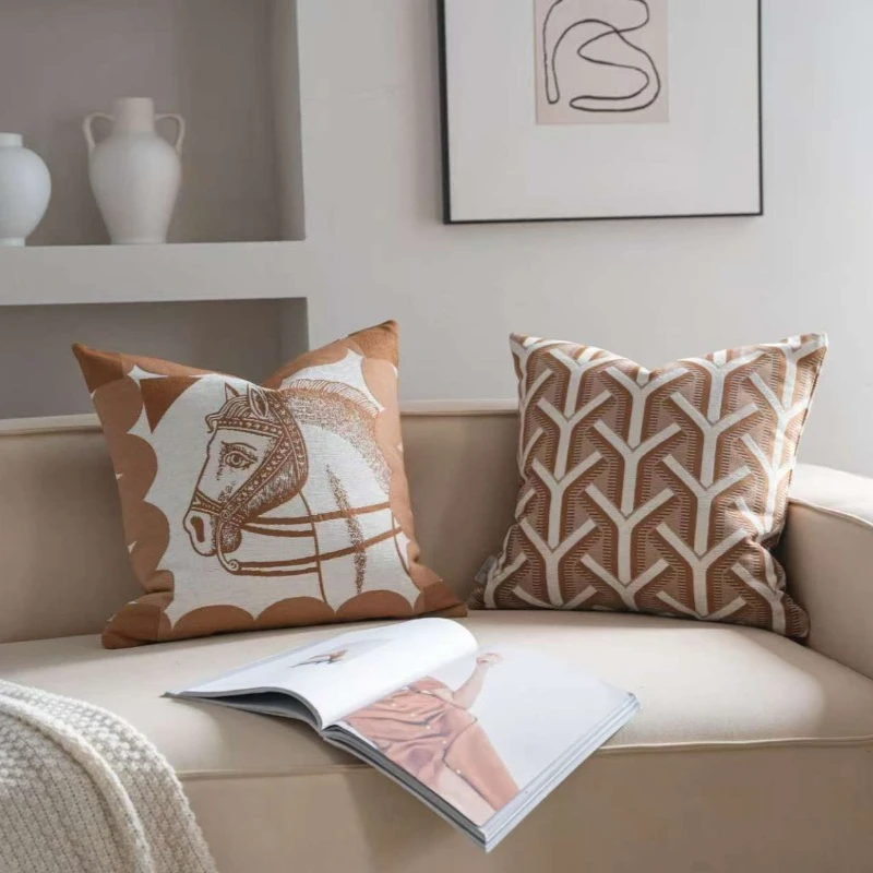 New Oat Color High End Geometric Jacquard Cushion Cover Double-sided Modern Light Luxury Pillow Covers Decorative Decor Home