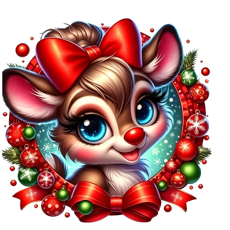 2D Flat Christmas Reindeer Vinyl Sticker, Decal for Car Laptop Water Bottle Truck Phone Motorcycle Window Wall Cup, Holiday Gift