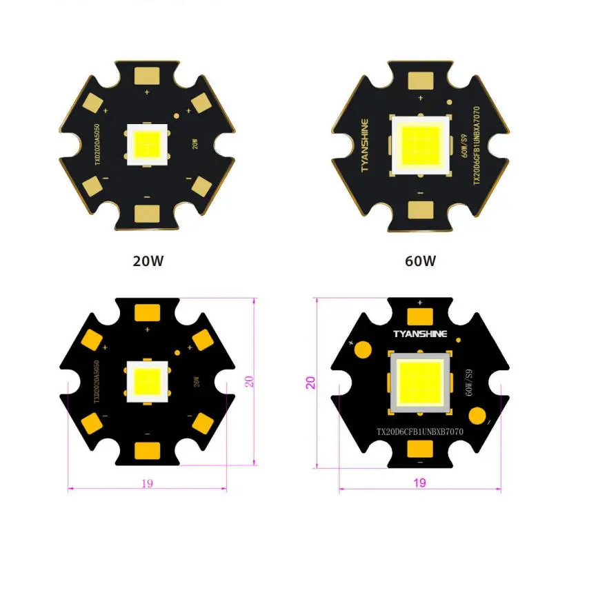 

TX-20D6W 20W/60W High Power LED Emitter White Neutral White Warm White With 19/20mm PCB For Flashlight Torch