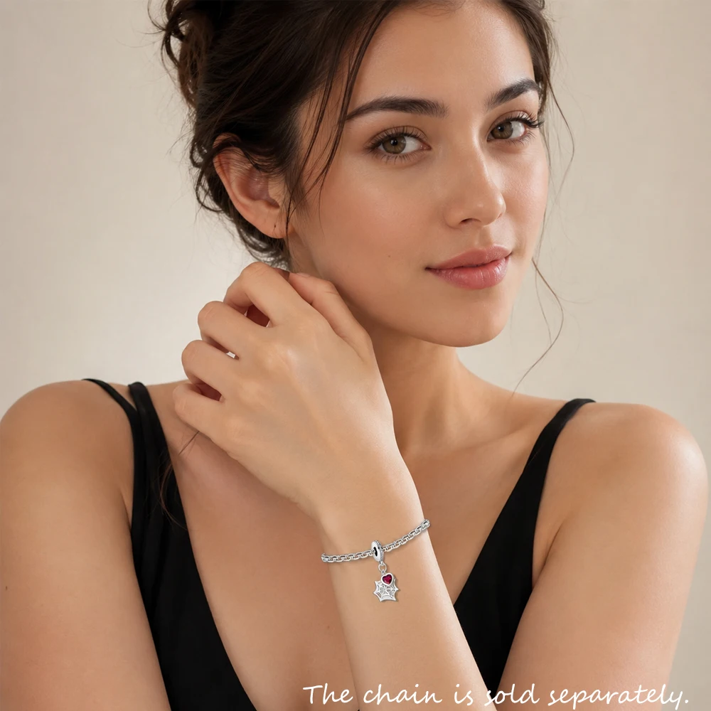Spider's Web And Heart Dangle Charm For Women 925 Sterling Silver Romantic 2022 Brand New Gift