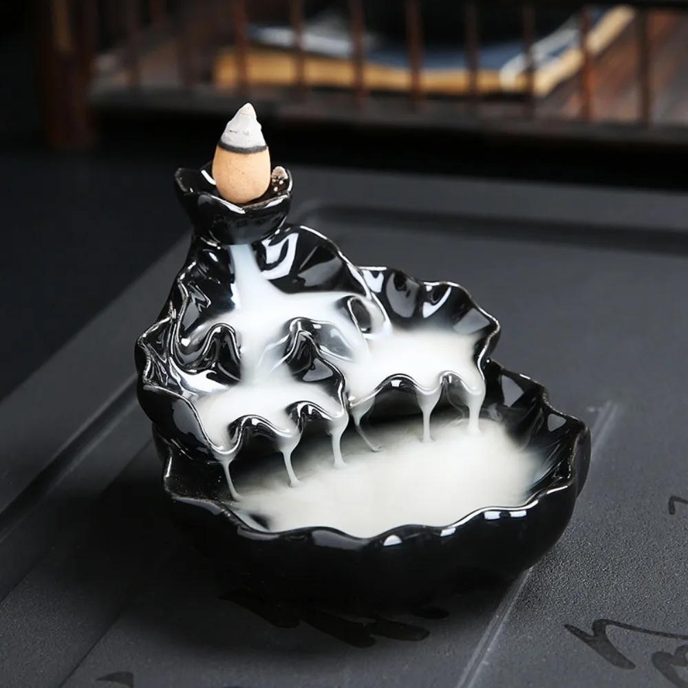 Mini Backflow Incense Burner Zen Decor Chinese Style Lotus Tower Burner Alpine Flowing Water Incense Stick Holder Teahouse Use