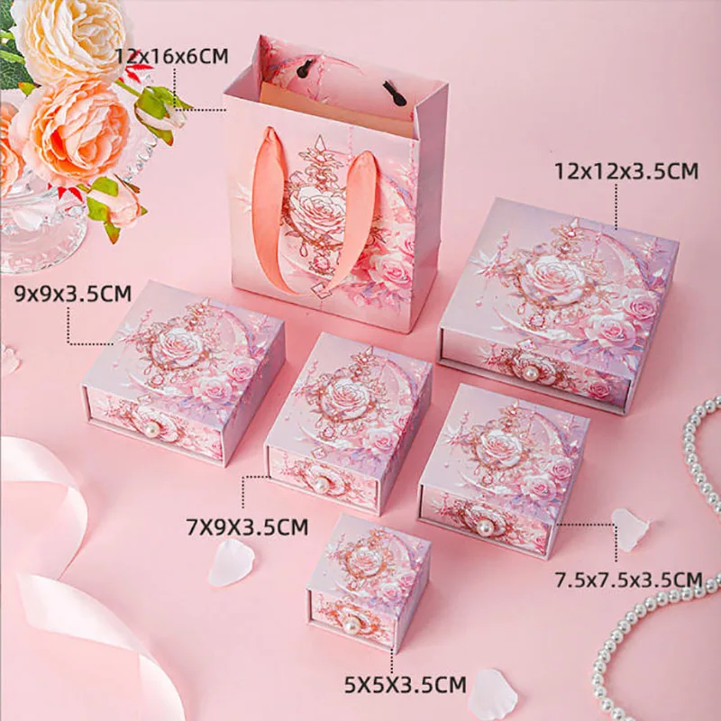 48Pc/Lot Drawer Boxes For Jewelry Pink Jewelry Boxes Ring Earring Pendant Necklace Boxes Jewellery Organizer Box Gift Bags