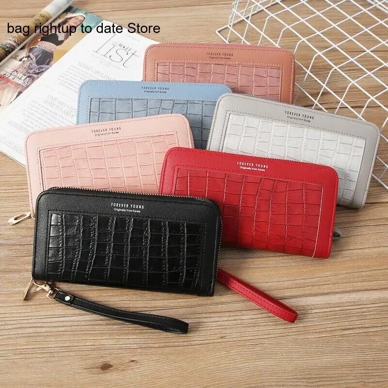 Retro Soft Pu Leather Long Zipper Korean Version Student Stone Pattern Large Capacity Handheld Wallet for Women