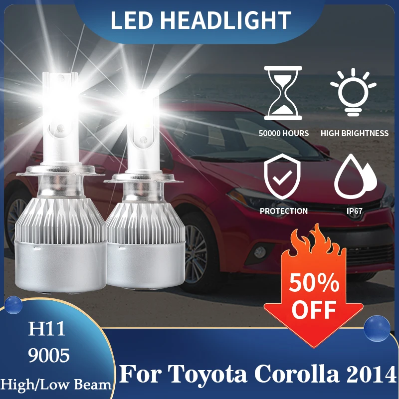 2x Car Headlight 9005 HB3 H11 For Toyota Corolla 2014 LED Headlamps Lamp 6000K White Bulbs Front Fog Lights High Low Beam Combo