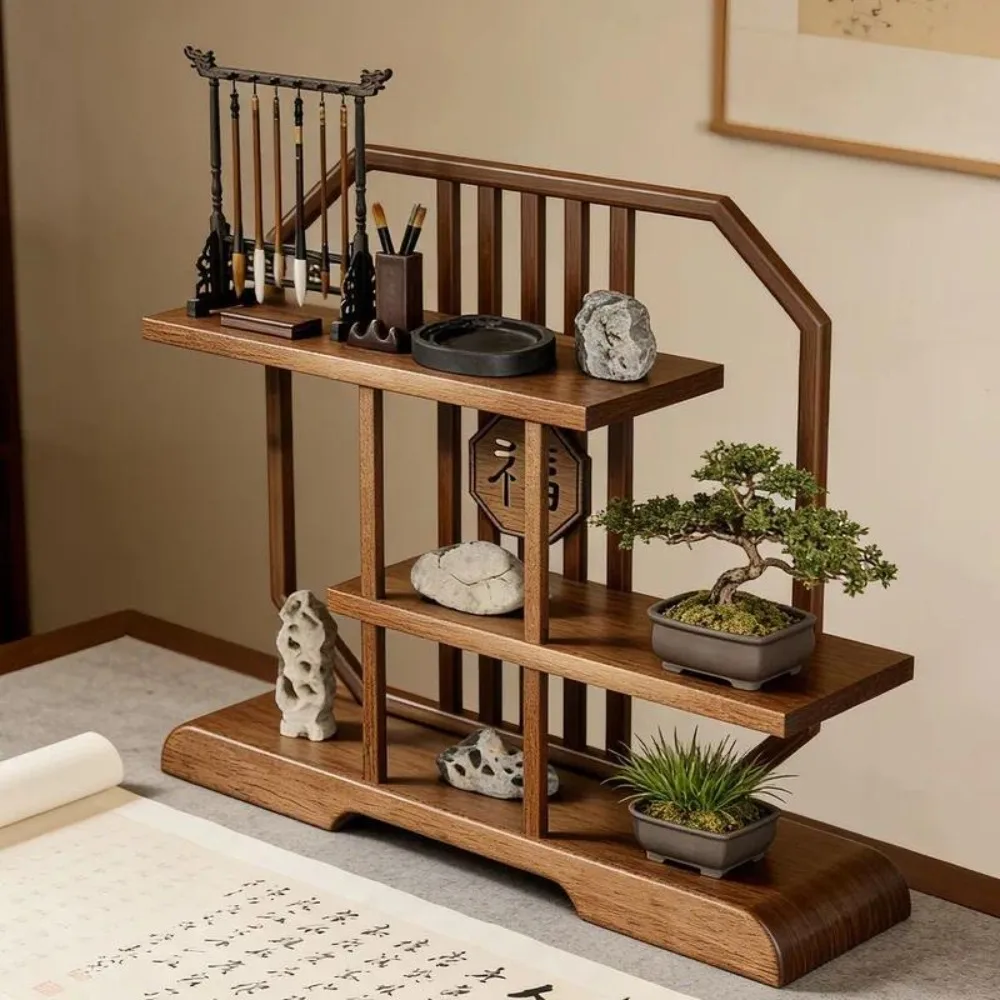 Desktop Bogu shelf Solid wood Chinese study Four treasures Display rack Chinese antique study countertop shelf