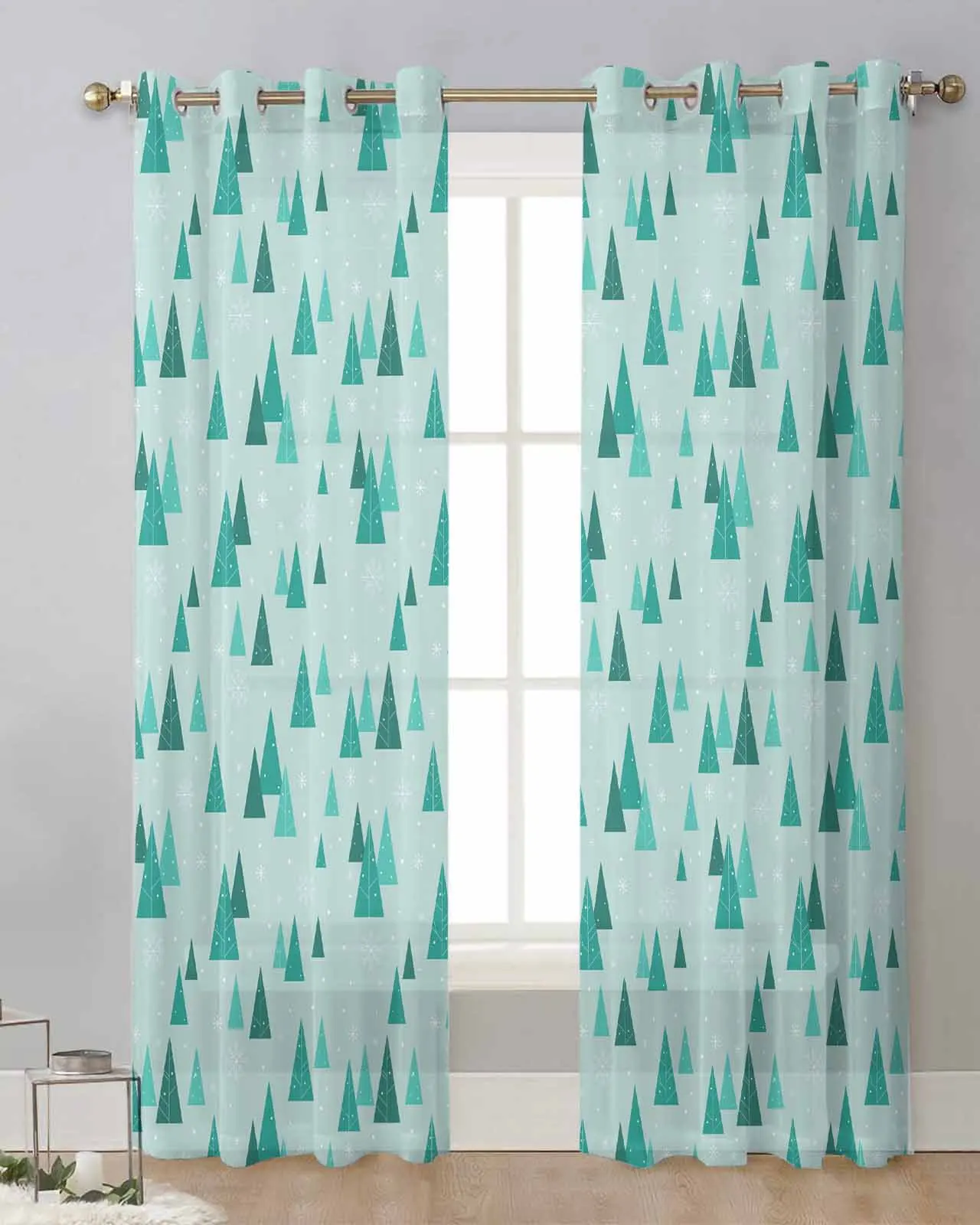 

Christmas Tree Snowflakes Retro Sheer Curtains for Living Room Printed Tulle Window Curtain Luxury Home Balcony Decor Drapes