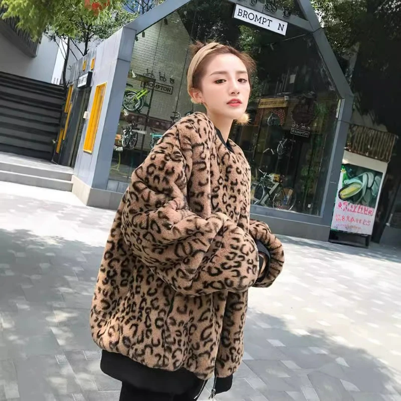 Faux Fur Jackets Women Print Elegant Coat Cardigan Warm Thick Outerwear Jacket Tops Streetwear Coats Pocket Autumn Winter