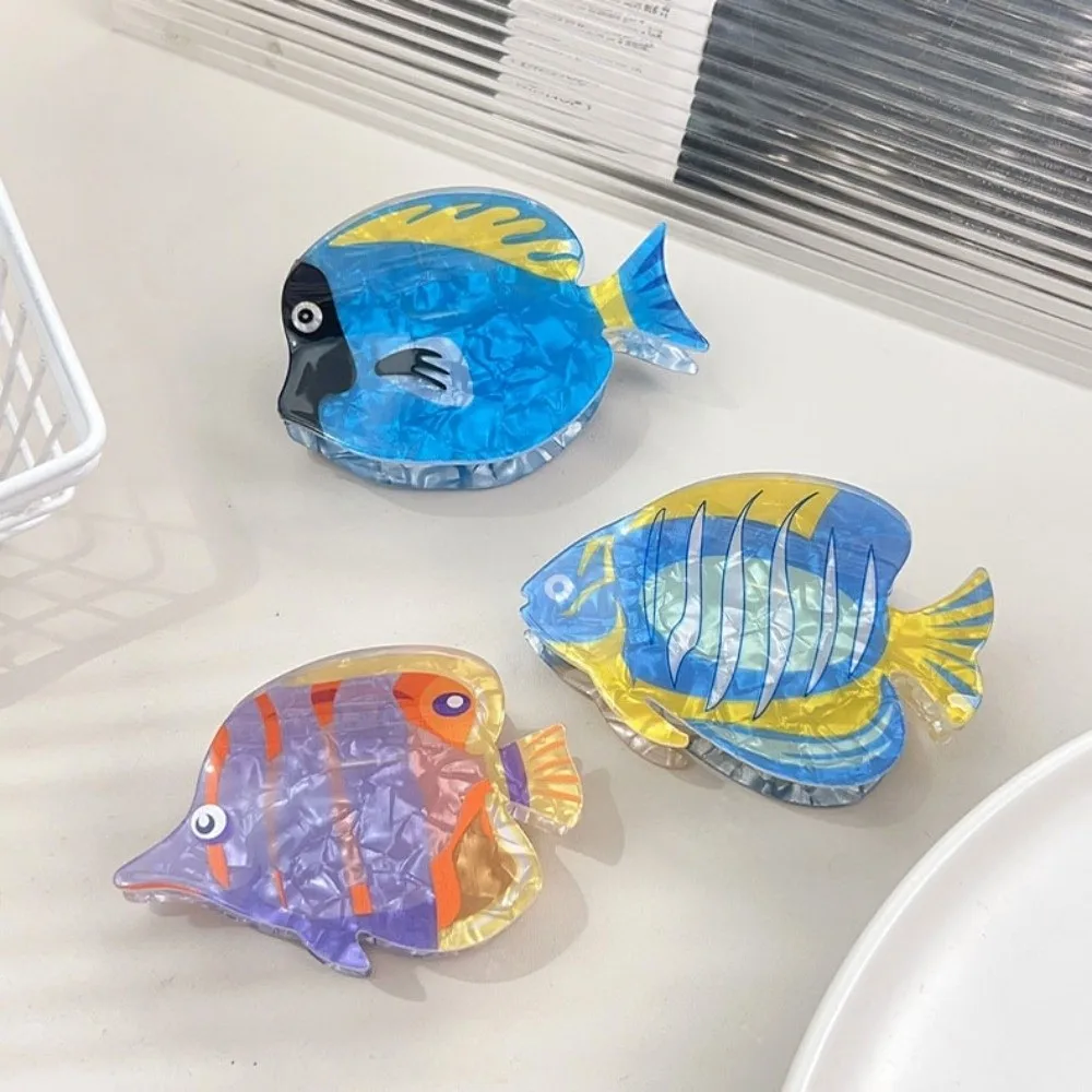 

Sweet Cartoon Fish Hair Claw Tropical Fish Contrast Color Large Shark Clip Headwear Ocean Series Acrylic Hair Claw Girls