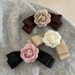 Sweet and Gentle Camellia Flower Bow Hair Clip Small Fragrance Wind Back Top Clip Hair Accessories Woman