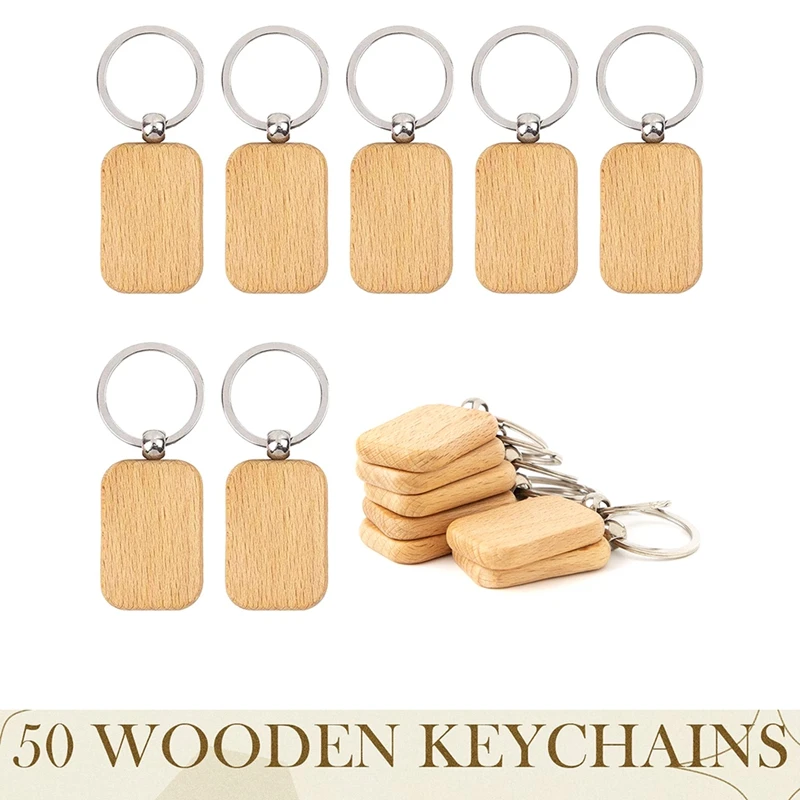 100Piece Wooden Blanks Unfinished Wood Key Chain Blanks For DIY Crafts(Oval+Rectangle)