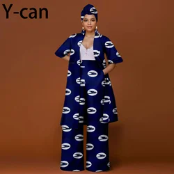 African Coat for Women 2 Piece Suit Set Traditional Ankara Print Jacket and Pants Office Business Causal Party Wear 2526003