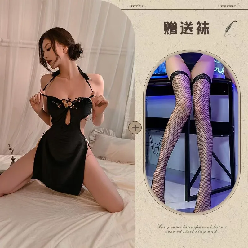 

New Chinese-Style Erotic Vintage Folding Fan, Black Seductive Cheongsam, Hanfu, Portable, Paired with Mamian Skirt, Chinese Style Bamboo