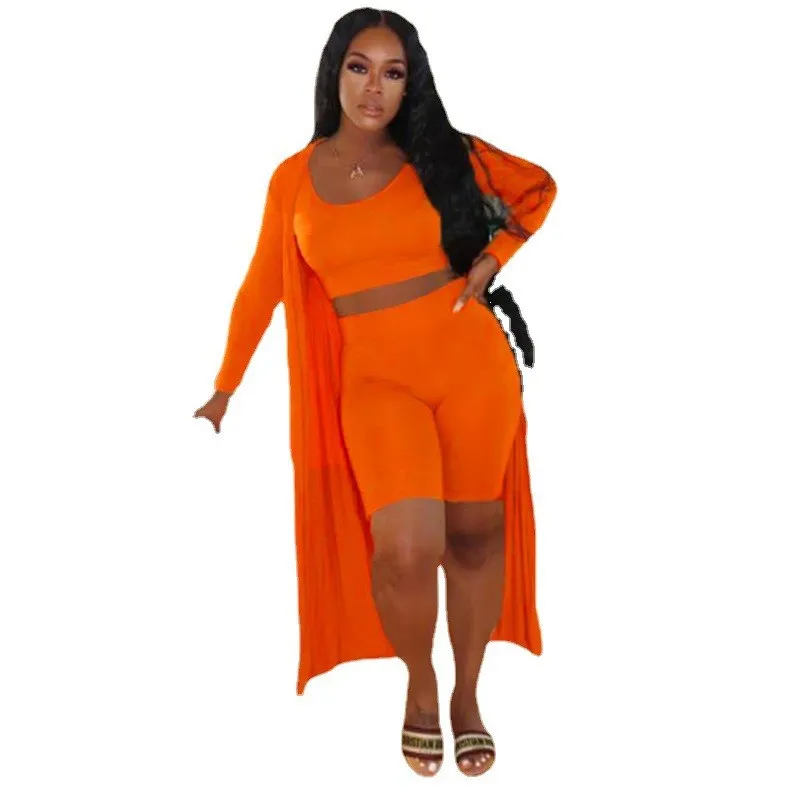 

Summer Casual 3Piece Women's Set Vest orts Long Sve C High Densi Velvet Fabric l Waist Sle Other Material 00%