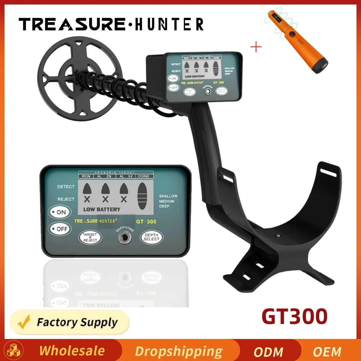 Treasure Hunter GT300 GT110 Professional Gold Metal Detector Beginner Underground Underwater Adjustable Pinpointer Waterproof