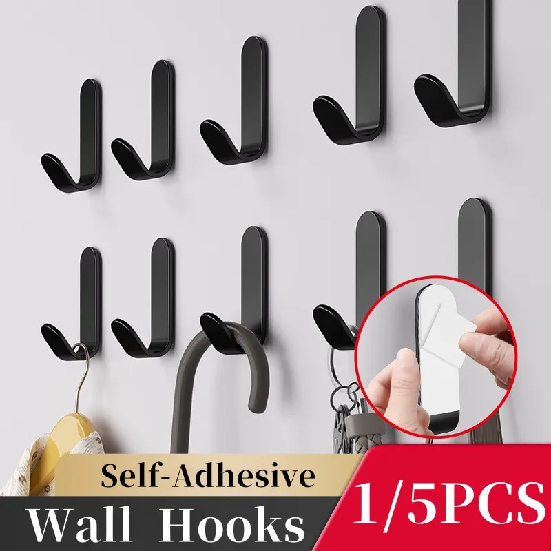 1/5PCS Punch-Free Hook Self-Adhesive Wall-Mounted Door Keys Clothes Hanger Metal Single Hook for Bathroom Kitchen Accessory